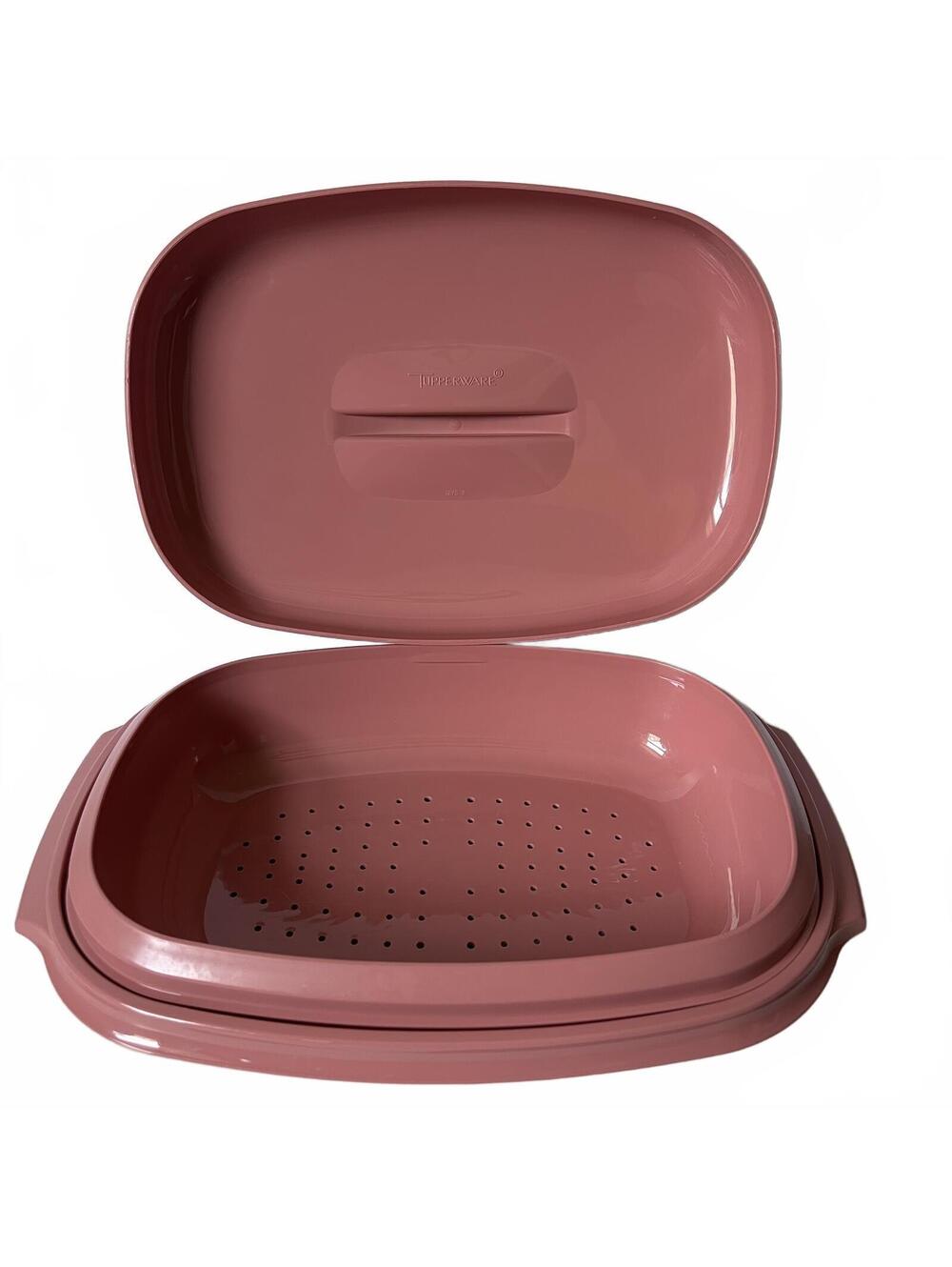 Vintage Tupperware Microwave Food Steamer Dusty Rose Pink Oval 6-cup